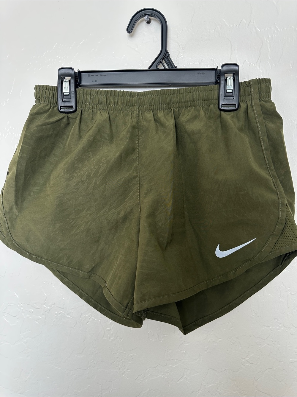 Nike Women's Olive Athletic Running Shorts with White Swoosh